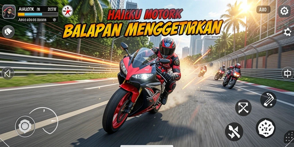 Gameplay HAIKUOTK menampilkan balapan motor yang seru dan mendebarkan.