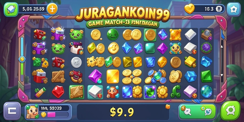 Tampilan gameplay seru di JURAGANKOIN99 dengan elemen berwarna-warni.
