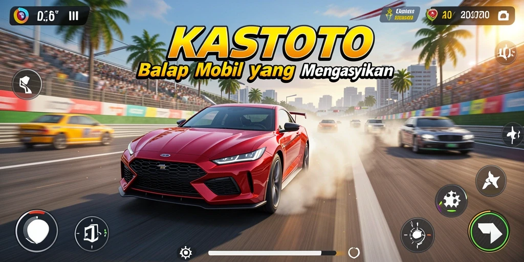 Tampilan menarik dari gameplay KASTOTO dengan mobil balap yang dinamika.