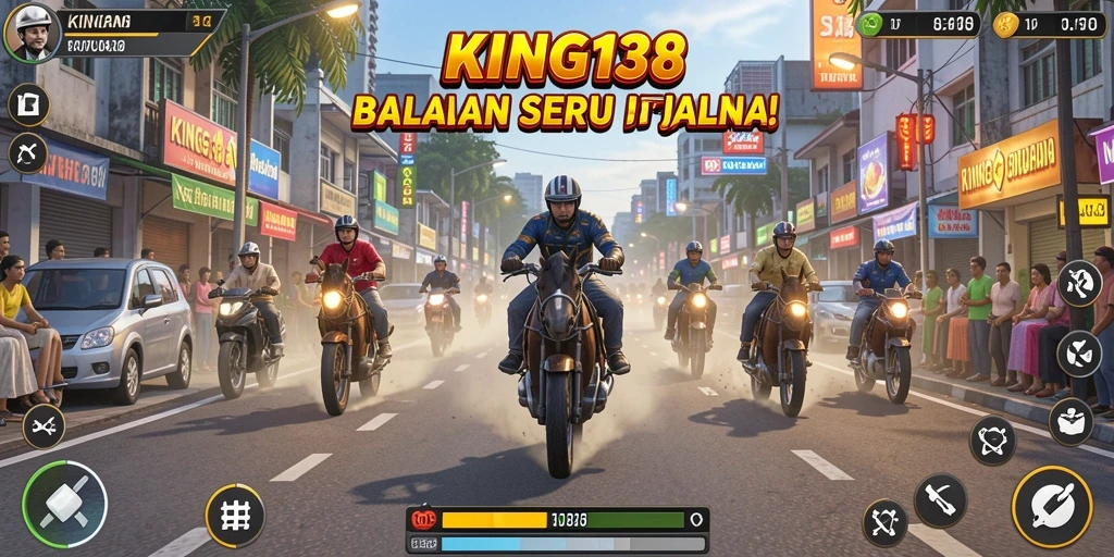 Gambaran gameplay balapan seru dari KING138 dengan mobil yang cepat.