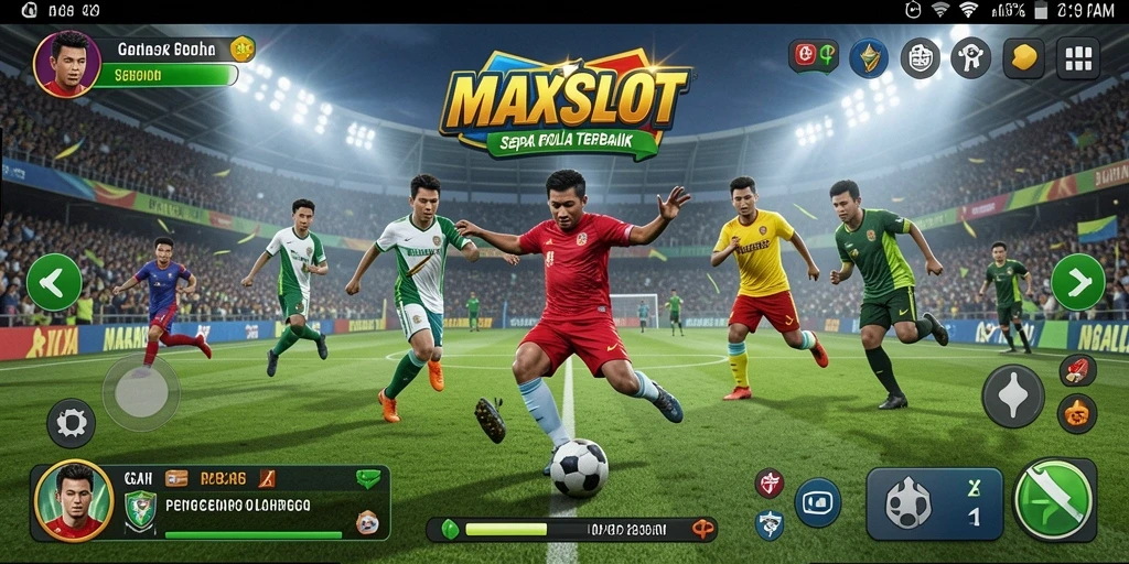 Tampilan gameplay <strong>MAXSLOT</strong> yang mendebarkan dengan aksi sepak bola seru.