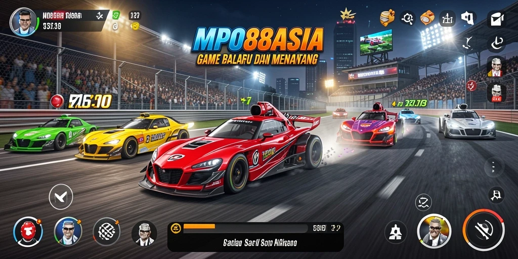 Tampilan gameplay seru dari MPO88ASIA dengan mobil balap cepat.