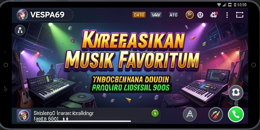 Tangkapan layar utama VESPA69 menampilkan pengalaman bermain musik yang interaktif.