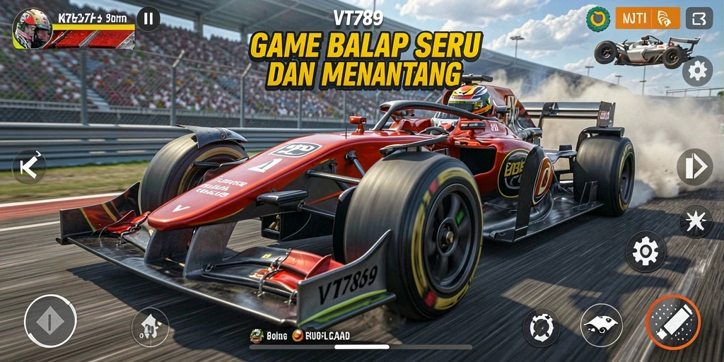 Tangkapan layar utama gameplay VT789 menunjukkan aksi balapan yang mendebarkan.
